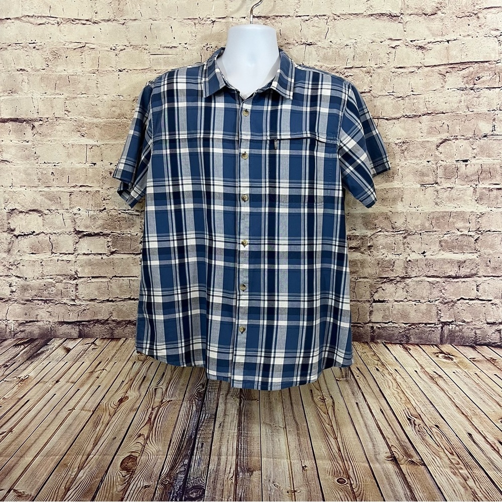 Mountain Wearhouse Blue Check Button Short Sleeve Shirt